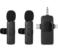 Microphone Lavalier sans fil portable,2.4G,audio,vidéo,statique,mini micro pour iPhone,Android,diffusion en direct,jeu,téléphone - Type 3in1 double-K13