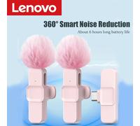 Microphone Lavalier Sans Fil Rose Lenovo pour iPhone, Android, PC, Jeux en Direct, Enregistrement Audio et Vidéo Portable, Microphone pour Vlog Pink 2in1 for iOS