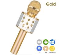 Microphone portable sans fil doré - WS-858 - Karaoké - Haut-Parleur - Selfie - Rechargeable