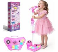 Microphone pour Enfants avec Support,Micro Karaoke Enfant avec Support et Lumière,Cadeau Anniversaire Fille 3-12 Ans,Micros (Rose)