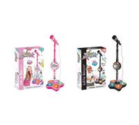 Microphone pour Enfants avec Support, Tout-en-Un, Hauteur réglable, Micro karaoké Amusant avec lumière et Musique pour Filles et garçons de 8 à 12 Ans, Cadeau d'anniversaire-Pink+Black