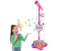Microphone pour Les Enfants, Enfants ajustés Microphone avec Stand, lumières éducatives interactives Jouet Clignotant pour Les Joueurs de Musique ou Cadeaux d'anniversaire, Rouge, Jouets