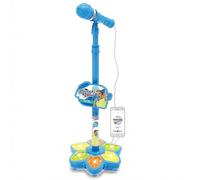 Microphone pour Tout-Petits avec Support, Musique et lumières colorées, Microphone pour Enfants de 3 Ans et Plus avec Support réglable Bleu, Ornements d'extérieur