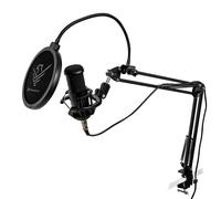 Microphone professionnel à condensateur phoenix avec perche articulée - support de choc - filtre anti-pop - connexion jack.