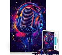 Microphone rétro avec Casque Audio, Puzzle de 1000 pièces pour Adultes, Jeu d'exercice Mental, détente, découpe de précision, Cadeau élégant (38x52cm)