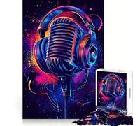 Microphone rétro avec Casque Audio, Puzzle de 1000 pièces pour Adultes, Jeu d'exercice Mental, détente, découpe de précision, Cadeau élégant (38x52cm)