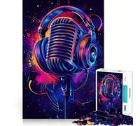 Microphone rétro avec Casque, Puzzle de 1000 pièces pour Adolescents, Jeu Intelligent, Jeu d'intérieur, découpe précise, Cadeau Exquis (50x75cm)