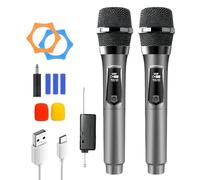 Microphone sans Fil, 2.4 GHz Microphone Karaoké Rechargeable, Système de Micro Dynamique sans Fil Double, Micro san Fils avec Récepteur pour Chanter Karaoké, Mariage J, Fête, PA(Gris)