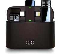 Microphone Sans Fil 2 En 1 Avec Étui De Chargement Adapté Pour Iphone Ios Android Clip Sur Revers Micro Suppression Du Bruit Pour Enregistrement Vidéo (Usb-C/Éclairage)