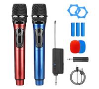 Microphone Sans Fil,2 Pièces Double Portable Micros Dynamiques Avec Récepteur Rechargeable,Micro Dynamique A Main Double,Microphones A Main Sans Fil Pour Karaoké,Fête,Réunion