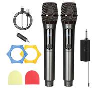 Microphone Sans Fil,2 Pièces Double Portable Micros Dynamiques Avec Récepteur Rechargeable,Microphones A Main Sans Fil,Micro Dynamique A Main Double Pour,Fête,Réunion,Karaoké