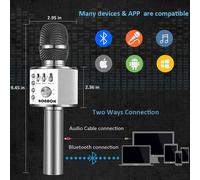 Microphone Sans Fil Karaoké, Microphone Bluetooth Lecteur Enregistreur Mini Karaoké Enfant Fête Familial Pour Appareil Intelligent Android/Ios-Gris Métal