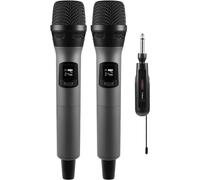 Microphone Sans Fil Micro À Main Double Avec Récepteur Rechargeable, Sortie 1/4\U201D, 1/8"" Pour Amplificateur, Système De Sonorisation, Karaoké, Église, Réunion, Dj (Gris & Gris)