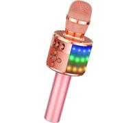 Microphone Sans Fil, Microphone Karaoké Enfant Bluetooth Lecteur Enregistreur Portable, Lumières Led Coloré Microphone De Fête Familial Pour Appareil Intelligent Android/Ios-Rose