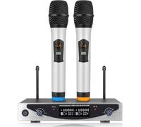 Microphone Sans Fil Microphones À Double Canal À Fréquence Fixe Uhf Ensemble De Micro Haute Définition Avec Récepteur Rechargeable Pour Karaoké, Discours, Fête, Église, Classe, Dj