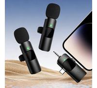 Microphone sans fil mini 3-en-1 compatible avec iPhone et Android, portée de 80 pi, autonomie de 15 h, microphone cravate antibruit pour enregistrement vidéo, diffusion en direct, blogging, surveillan