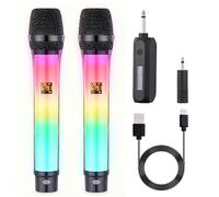 Microphone sans fil RGB Dazzle, suppression intelligente du bruit, rechargeable par Bluetooth, corps lumineux RGB, adapté au karaoké, à l'église, au mariage, 40 m, 20 heures (WX82)