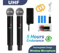 Microphone sans fil UHF à fréquence fixe, 2 canaux, portable, pour fête, karaoké, église professionnelle, spectacle, réunion 1-to-2