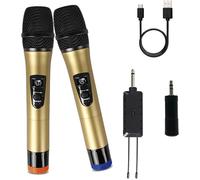 Microphone sans Fil,UHF Double système de Micro Dynamique sans Fil,Microphone de karaoké Portable avec récepteur Rechargeable,Or