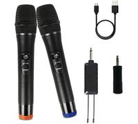 Microphone sans Fil,UHF Double système de Micro Dynamique sans Fil,Microphone de karaoké Portable avec récepteur Rechargeable,Noir
