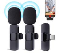 Microphone style oreillette sans fil et microphone à pince compatible avec iPhone et . Prise en charge du 2,4 G haute vitesse à faible latence avec puce de réduction du bruit intégrée. Convient pour l