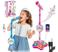 Microphone tout-en-un pour enfants avec support réglable et lumières dynamiques, machine de karaoké à son clair pour petits chanteurs, peut être connecté au téléphone portable (B)