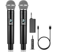 Microphone, UHF Double Portable Microphone sans Fil avec Récepteur Rechargeable, Durée 40 Heures, Portée de 200 Pieds, Microphone pour Karaoké, église, Discours, Mariage, Chant de Fête