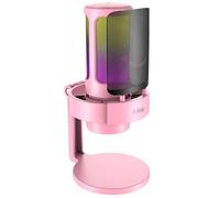 Microphone USB FIFINE pour l'enregistrement et le streaming sur PC et Mac, sortie casque et bouton tactile-muet, micro avec 3 modes RVB -A8 (Rose)