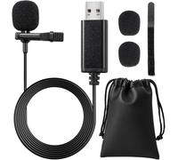 Microphone USB, omnidirectionnel condensateur Lavalier Clip On Mic pour ordinateur, ordinateur portable, podcast, interviews, chant réseau, Skype, MSN, enregistrement vidéo audio [Plug and
