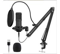 Microphone USB Streaming Podcast PC Professionnel 192KHZ/24Bit Studio Kit de micro à condensateur cardioïde Carte son Boom Arm Shock Mount Pop Filter pour Skype YouTuber Karaoke Gaming Recording