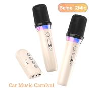 Microphones De Voiture Sans Fil Avec Récepteur Karaoké Compagnon 3.5Mm Aux Stéréo Hifi Rgb Lumière Colorée Système De Mixage Multi-Effets Sonores.K2 Beige 2 Mic.