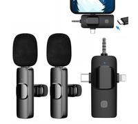 Microphones sans fil, microphone cravate sans fil pour iPhone/iOS/Android/PC/ordinateur portable, microphone Bluetooth Plug-Play, réduction du bruit à 3 niveaux, synchronisation automatique pour