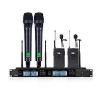 Microphones sans Fil, Système de Microphone sans Fil avec 4 canaux adaptés à l'hébergement de Discours, Microphone Portable Home Stage(Hand-Held Lapel Clip)