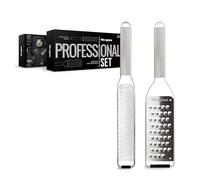 Microplane Professional Series 2 pièces - ensemble 2 pièces: zesteur + râpe extra-grosse, lames ultra-tranchantes, design élégant en acier inoxydable, idéal pour fromage, agrumes et chocolat