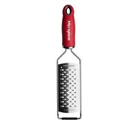 Microplane Râpe de Cuisine Double Tranchant pour Le Fromage à pâte Dure, Pomme, Carotte, courgette et Chocolat en Rouge et en Acier Inoxydable