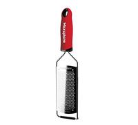 Microplane Râpe de cuisine Fine pour fromage à pâte dure, agrumes, ail, piment, cannelle et muscade en Rouge et en acier inoxydable