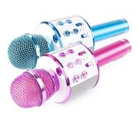 Micros karaoké Bluetooth MAX KM01 - 2 micros + haut-parleur intégré - rose/bleu Étiquette
