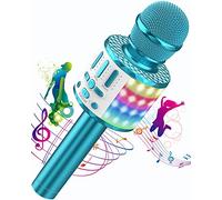Micros sans Fil Karaoké, Microphone Karaoke Bluetooth avec Lumière Scène, Portable Haut-Parleur pour Enfants/Adultes Fête Chanter Disco KTV Clubs Noël Anniversaire Soiree Idée Cadeau Fille Garcon