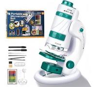 Microscope 3 en 1 pour enfants, 5 lames, lumière LED, 60x-180x, dès 6 ans