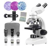 Microscope binoculaire composé 40X-2000X, WF10X WF25X avec Lames de Microscope (30 pièces),Platine Mécanique, pour l’école, Le Laboratoire, l’éducation à Domicile pour Les étudiants Adultes