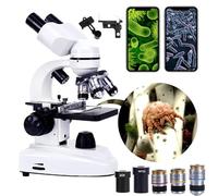 Microscope Binoculaire Professionnel, Ensemble D'Accessoires De Laboratoire 6000X-15000X (Objectif 3/4 + 4 Oculaires), Observation Confortable à 45 °, Connexion Pour TéLéPhone Portable,10000X