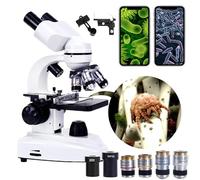 Microscope Binoculaire Professionnel, Ensemble D'Accessoires De Laboratoire 6000X-15000X (Objectif 3/4 + 4 Oculaires), Observation Confortable à 45 °, Connexion Pour TéLéPhone Portable,15000X
