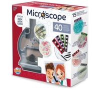 BUKI France - Microscope 40 Expériences - Grossissement jusqu'à 1200X - Corps Métal avec Éclairage LED - Kit Scientifique Éducatif avec Accessoires - Dès 8 Ans - MR800
