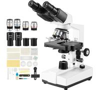 Microscope composé binoculaire SucceBuy, grossissement 40 à 2500 fois, microscope de laboratoire avec éclairage LED, platine mécanique à deux couches, y compris support de téléphone et lames de micros