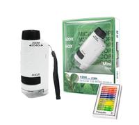 Microscope de Poche pour Enfants, Pocket Microscope Portable avec LED (60-120x), Mini Scope pour étudiants avec 12 Lames, Petit Scope Enfant pour l'observation Biologique, Blanc