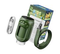Microscope électronique 2MP avec visualisation à l'écran, vert foncé | Disposition de contrôle des boutons, étude de la nature, examen informatique, utilisation de voyage, portable