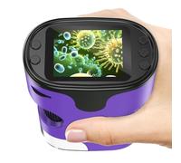 Microscope Enfant [Kit Complet] - Microscopes de Poche Numérique Écran 4K Mini Rechargeable Portable Cadeau Jouets Éducatif pour Enfants 4-12 Ans avec Carte 32Go, Coffret EVA, Lames Préparées