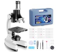 Microscope Enfant Kit Scientifique 100X-1200X: Microscope Adolescent Découverte Biologique STEM - Set de Science avec Lame, Boîte de Transport - Cadeau Éducatif 5-12 Ans