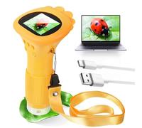 Microscope Enfant, Microscopes Portable Enfant, avec écran IPS 2,0", Microscope numérique, écran 200X, Port USB vers PC, Jaune de Poche