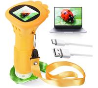 Microscope Enfant Microscopes Portable Enfant avec écran IPS 2 0"" Microscope numérique écran 200X Port USB vers PC Jaune de Poche